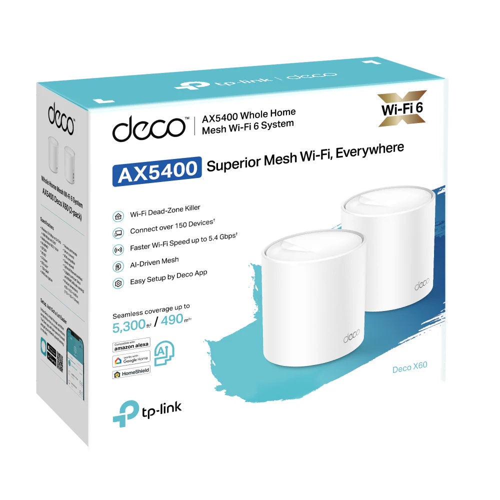 Roteador Mesh TP-Link Deco X60 AX5400 Wi-Fi 6 Dual Band 2-Pack até 5,4Gbps Gigabit Cobertura 538m2 App Deco, Branco