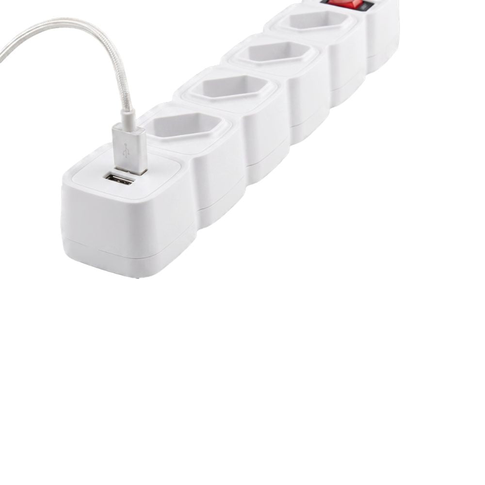 Protetor Filtro de Linha  Eletrônico Intelbras 4 Tomadas, 2 USB, EPE 204+ USB BR, Cabo 3 Metros - Branco