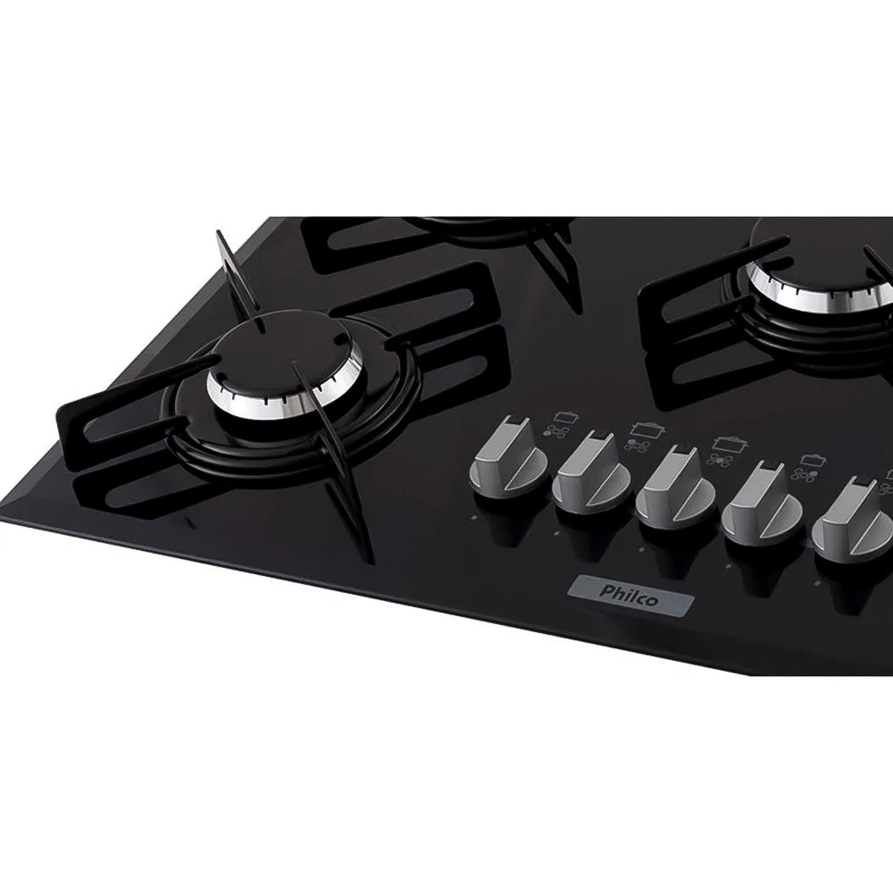 Cooktop Cook Chef 5, Com 5 Bocas, PHILCO, Tampo em Vidro Temperado 8mm, Preta, Grande