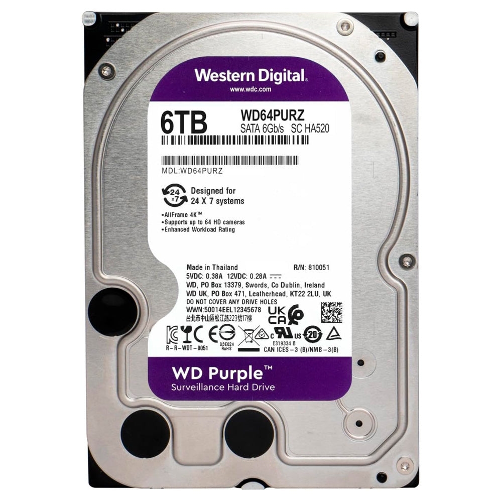 HD Para DVR 6TB, SATA3, 5400RPM, 265MB - Western Digital (WD64PURZ)