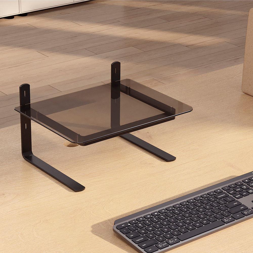 Suporte Para Monitor Ergonômico, Office, Conforto e Estabilidade, Preto com Vidro Fumê - Reliza