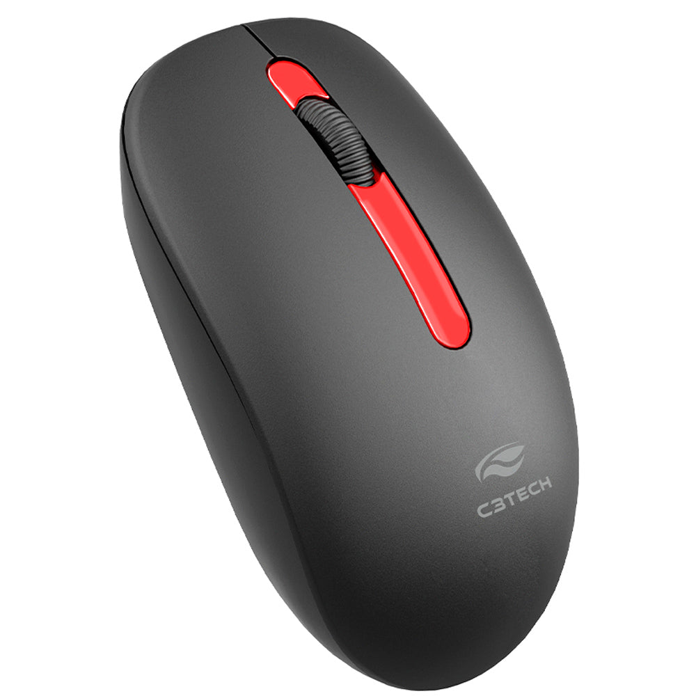 Mouse Sem Fio, Plug And Play, 1.200 DPI, M-W15RBK, C3Tech - Preto e Vermelho
