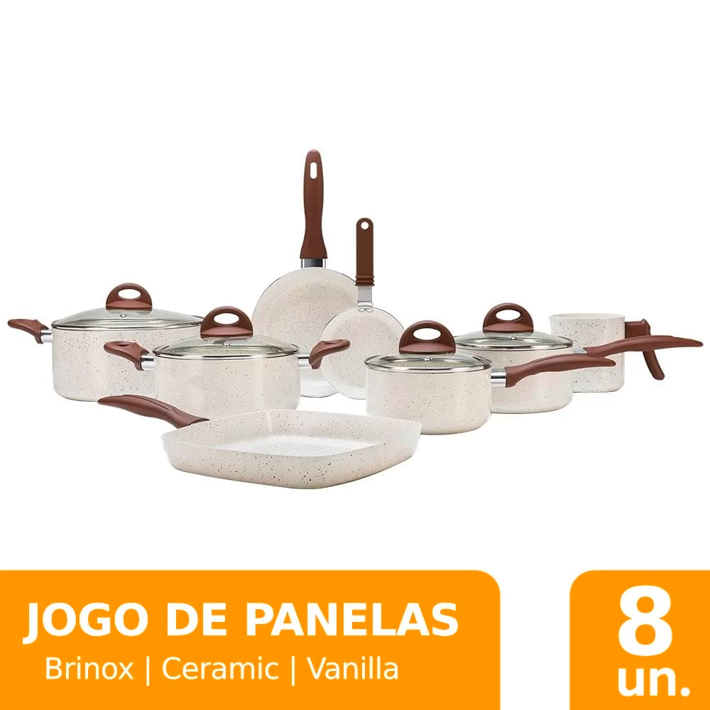 Conjunto de Panelas Brinox, Ceramic Life Smart Plus, Vanilla Com 8 Peças