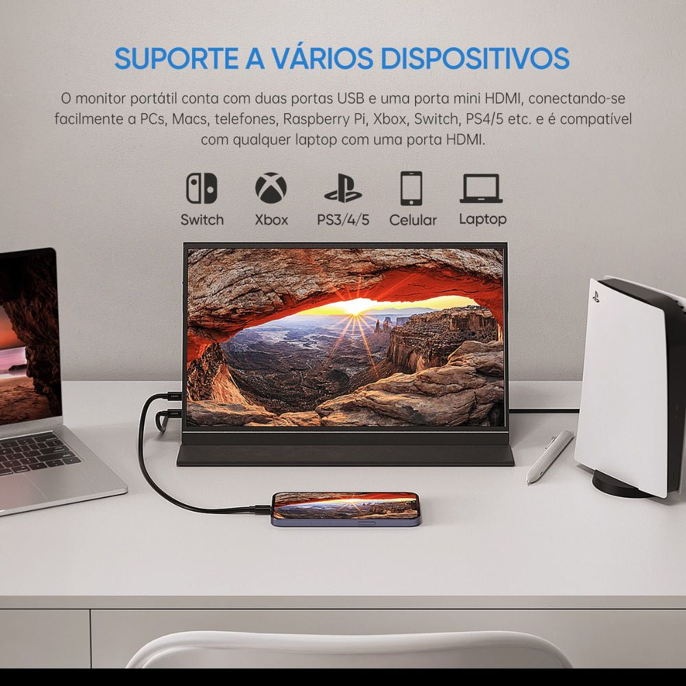 Monitor Portátil Arzopa S1 Maxgood 15.6" Full HD IPS 60Hz 2x Entradas USB-C e 1x Entrada Mini HDMI - Com Capa Magnética