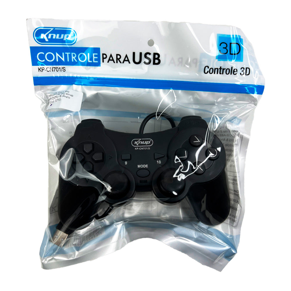 Controle com Fio USB para PC e Notebook, Joystick KP-CN701/S com Cabo - Knup