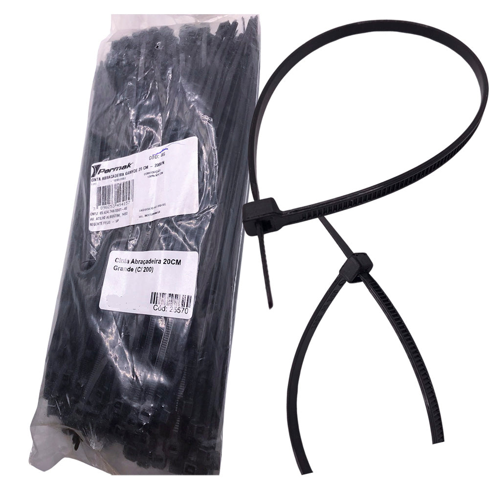 Cinta Abraçadeira 20CM Grande, Pacote Com 200 Unidades, Preto