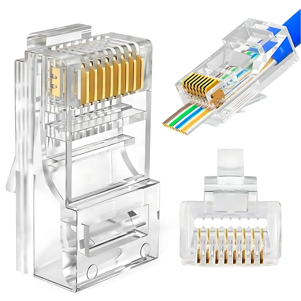 Conector Cristal RJ45 Cat5e/Cat6e EZ Exbom Vazado, CONT-RJ45V1K, 8P8C - Pacote com 100 Unidades