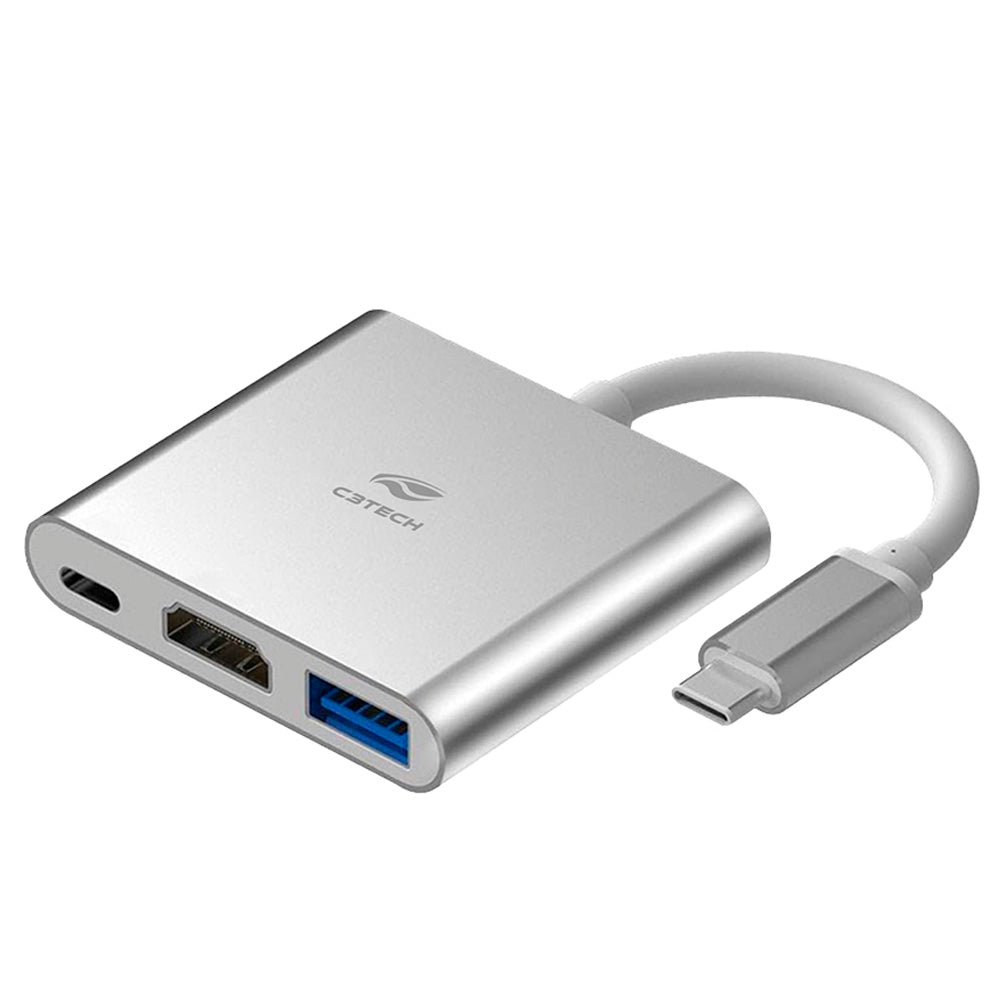 HUB USB-C 3.0, Com 3 Portas, Saída HDMI 4K 30Hz HU-D10SI, C3tech - Prata