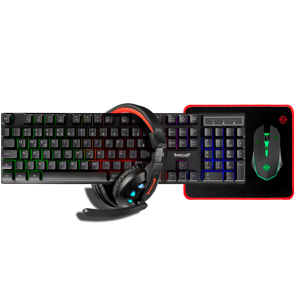 Combo Gamer TGT Ariete 4x1, Rainbow, Teclado ABNT, Mouse 1.600DPI, Mousepad Pequeno, Headset Drivers 40mm, TGT-ART-RBW01