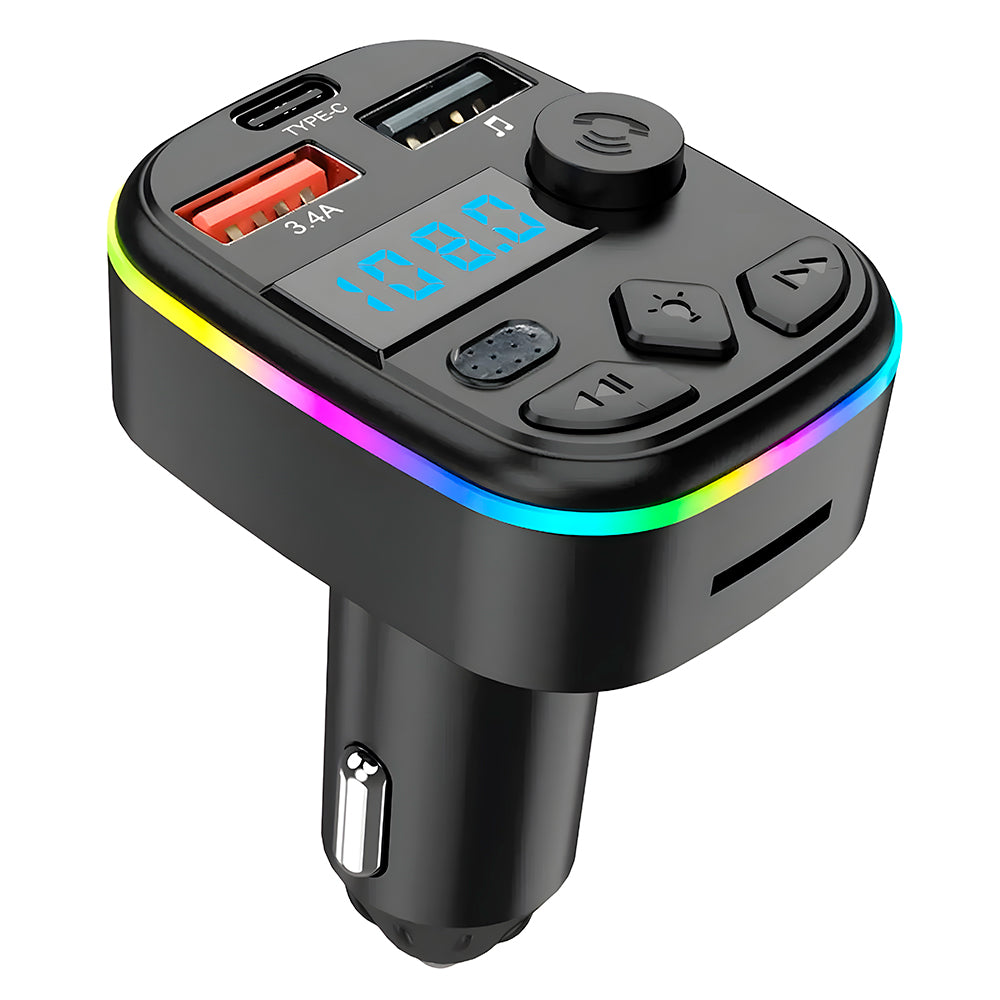 Carregador Veicular Com Duas Entradas USB e Uma USB-C, Suporta Cartão de Memória, Com Função Atender Chamadas