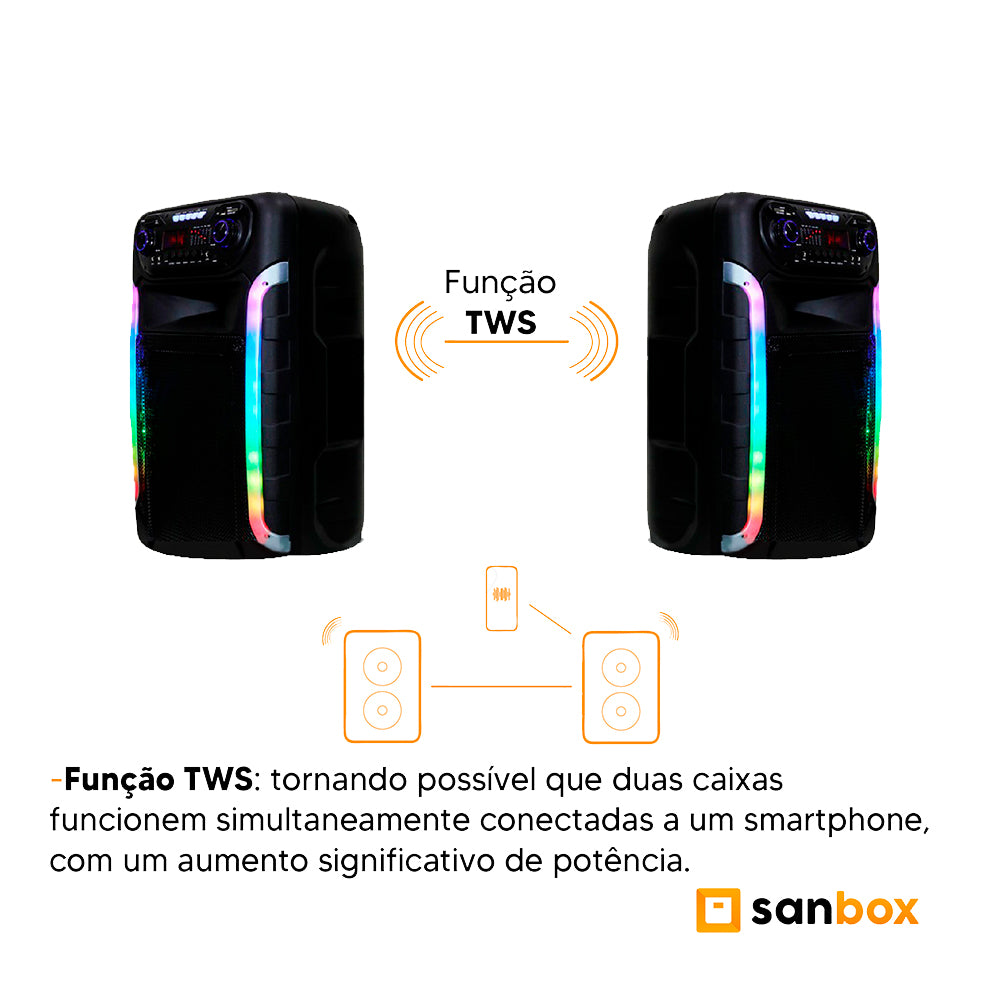 Caixa De Som Portátil 1200W RMS, Bluetooth, Função TWS, Sumay Power X Sm-CAP37, Bivolt