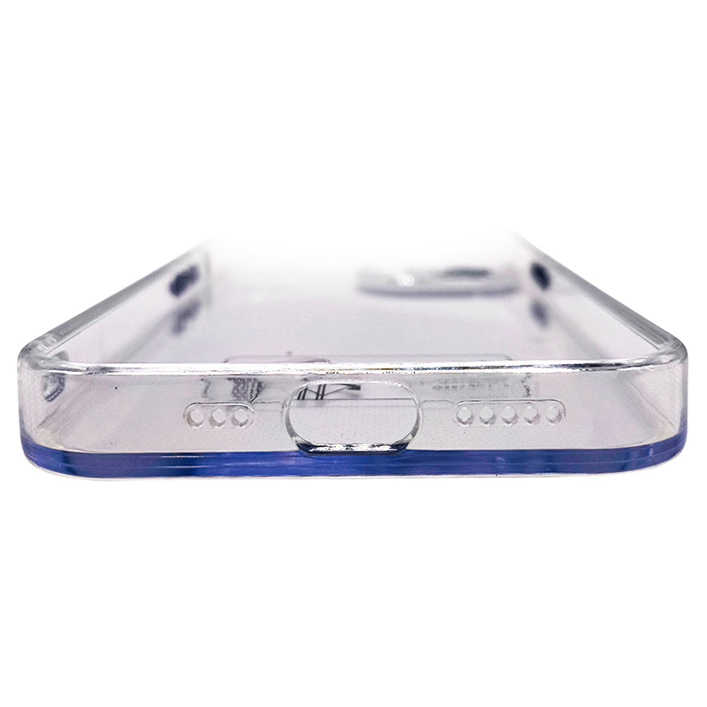 Capa Para iPhone 14, Transparente, Com Proteção de Câmera, Acabamento em Acrílico, Detalhes em Azul, BGM