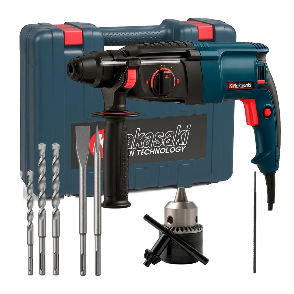 Furadeira Rotatoria 220v com 12 Peças NAKASAKI Capacidade de Perfuração: Aço, Madeira e Concreto - NK2603