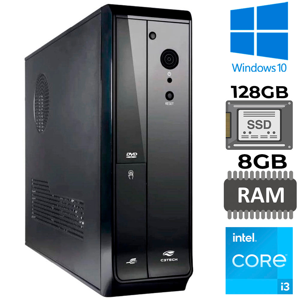 Computador Slim Core I3-3240 - 8GB RAM - SSD 128GB - Gab C3Tech Slim, Windows 10, Com MousePad Brinde