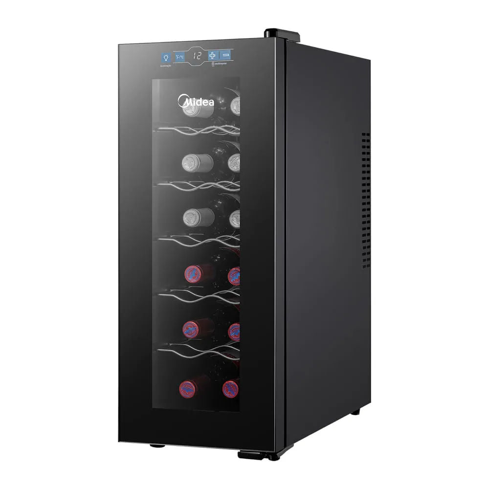 Adega Midea MDRW066FGGGL3, 12 Garrafas, Controle Eletrônico até 18 °C, Baixa Vibração, Porta de Vidro – 220V