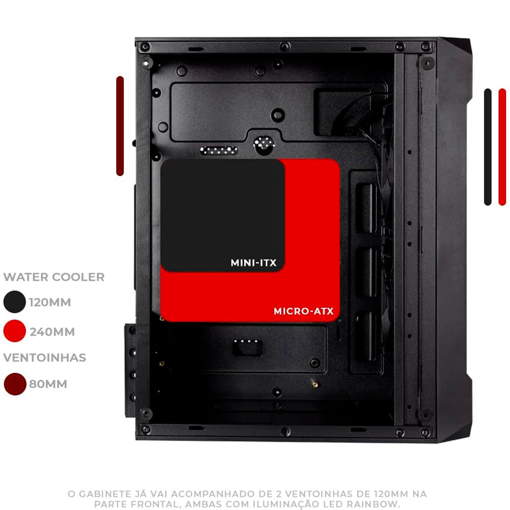Gabinete Gamer TGT Jester, Mid-Tower, Lateral de Vidro, Com 2 Fans, Preto, TGT-JSR-BKGF01