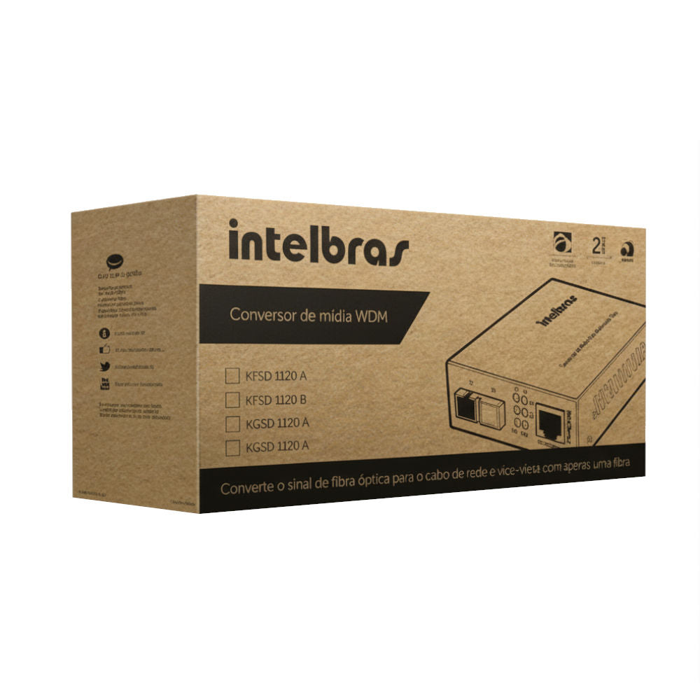 Conversor de Mídia Intelbras KGS 1120 A, WDM Gigabit, Monomodo, 20km SC 1310/1550nm, 1000Base-T, RJ45, Preto