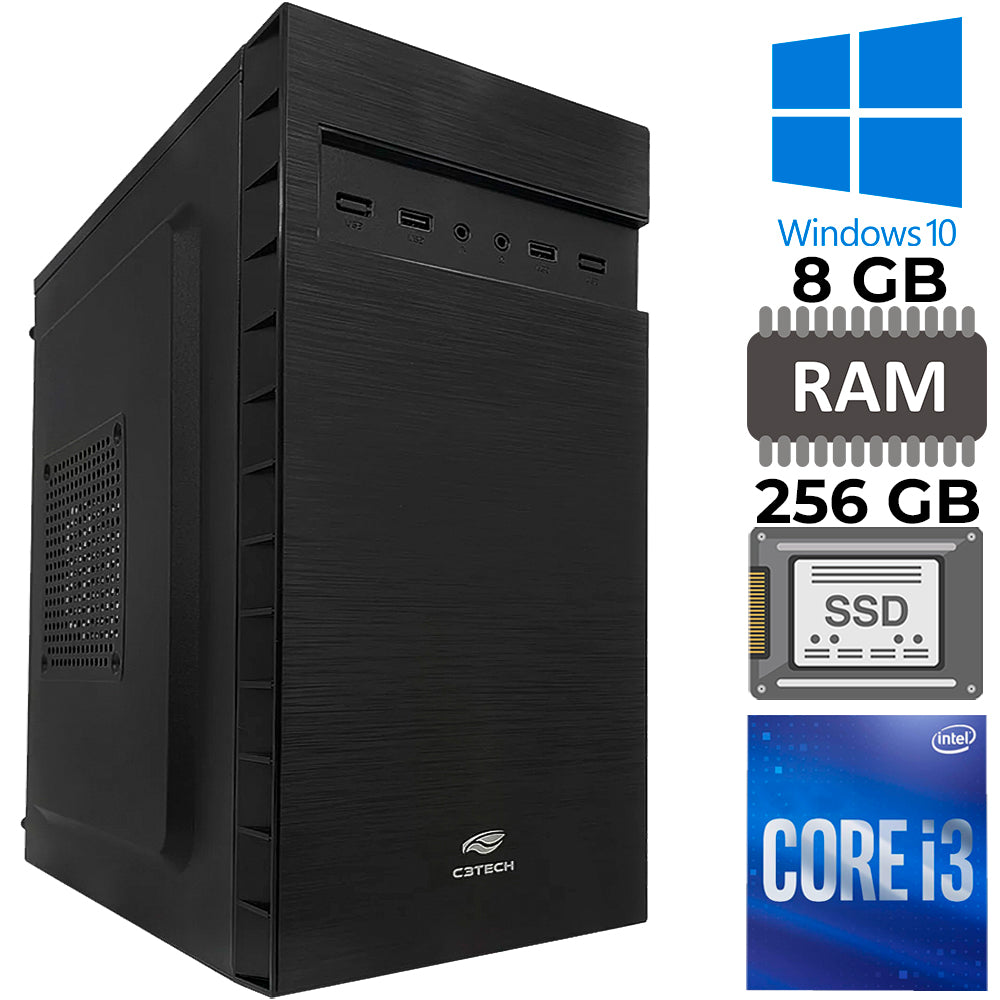 Computador Core i3-2120, Memória RAM 8GB, SSD 256GB, GT-H61 Com Slot M2, Rede Gigabit, MT-32BK, Windows, Mousepad Brinde