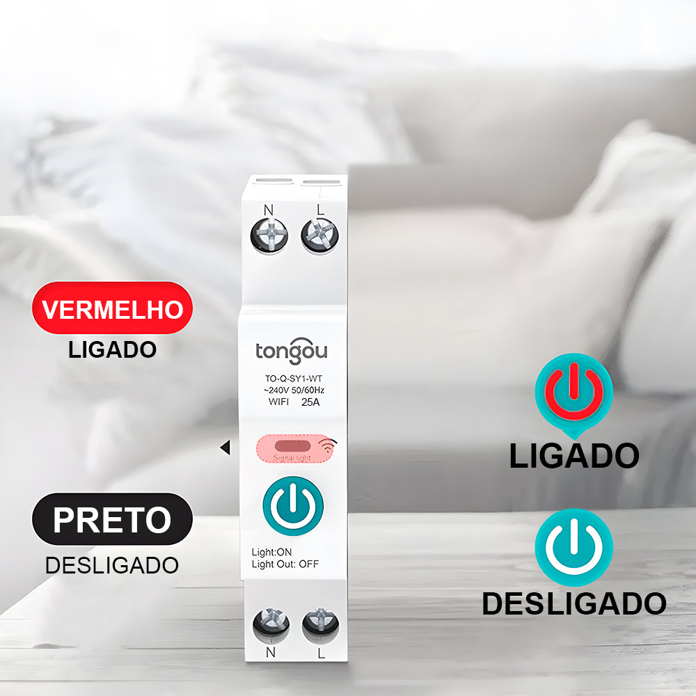 Disjuntor Inteligente Wi-Fi 25A, Compatível Com Google Assistant e Alexa, Tongou, S/ Medição, Branco