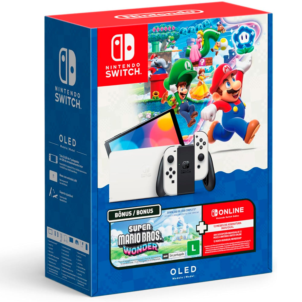 Nintendo Switch Oled Edição Super Mario Bros. Wonder + 12 Meses Assinatura Nintendo Switch Online