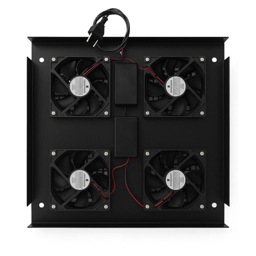 Kit Ventilação Forçada Rack 19" 1U 4 Coolers, Bivolt 110/220V, Chapa Aço Epóxi, Rolamento Blindado Max Eletron