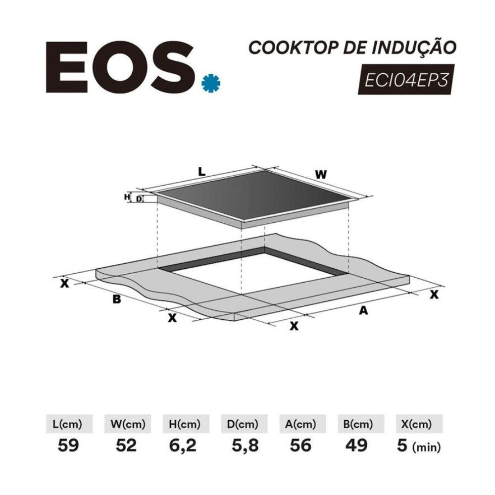 Cooktop de Indução 4 Bocas EOS com Painel Touch Preto 7200W ECI04EP3 220V