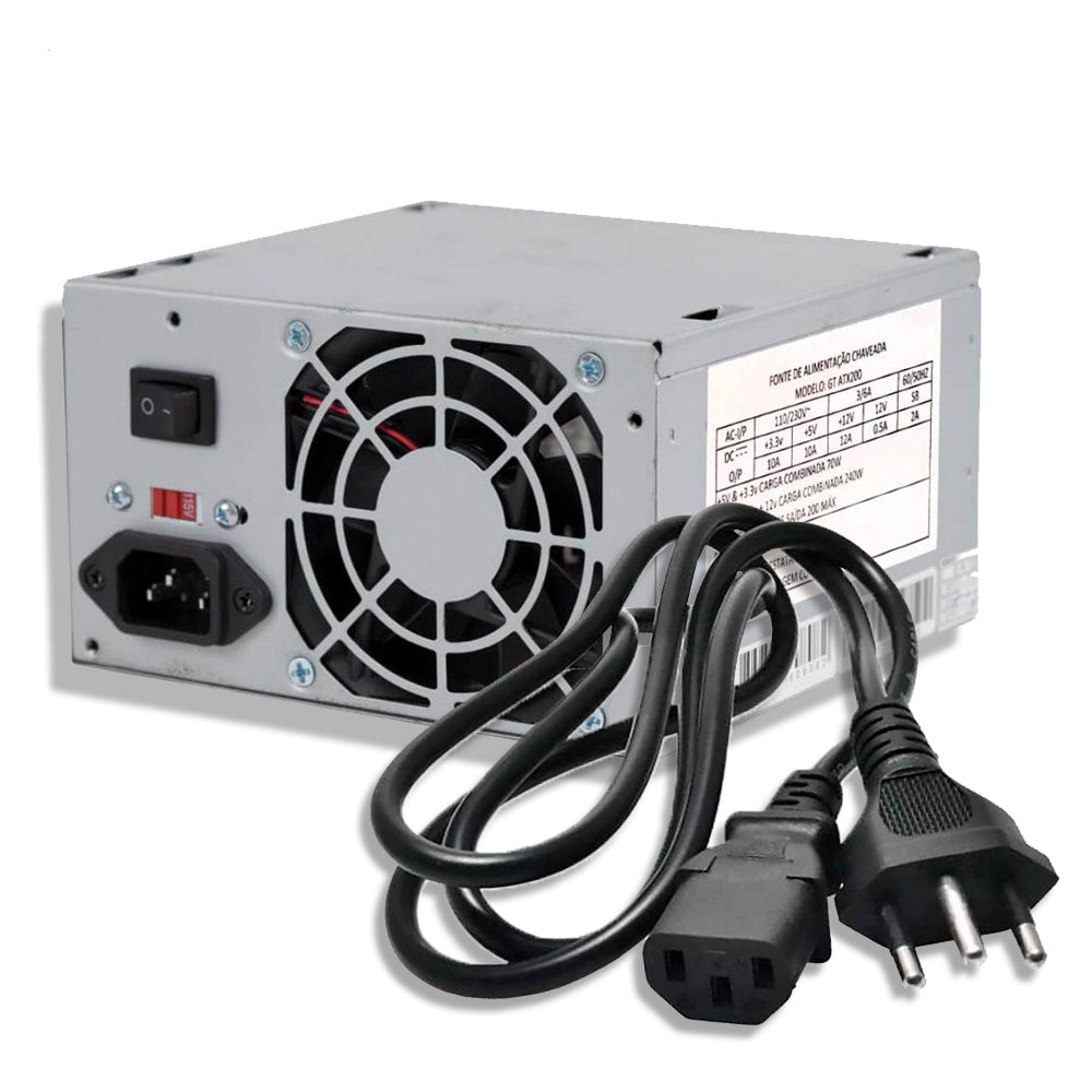 Fonte de Alimentação ATX Goldentec, 200W Real, Com Cabo de Força, S/Caixa