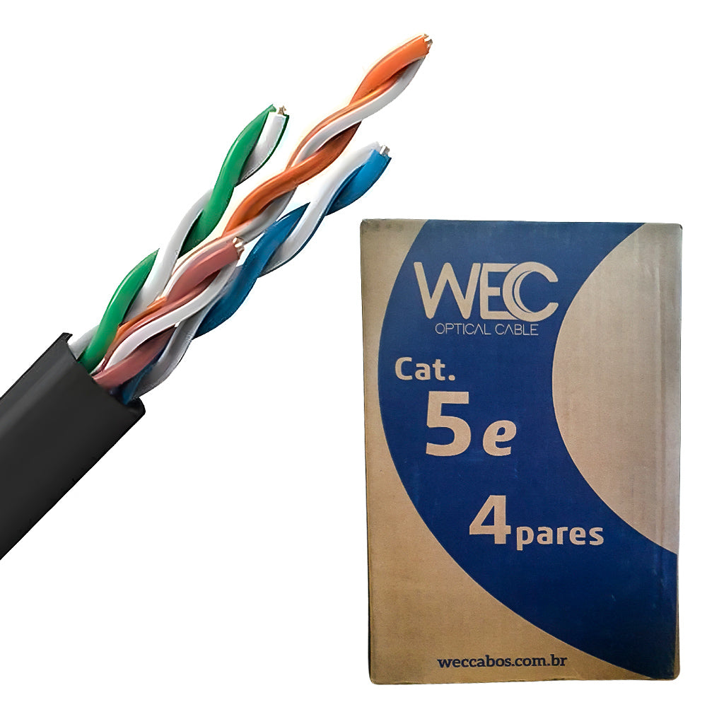 Caixa de Cabo de Rede Cat5E, 305 Metros, Utp 4p 4PX24AWG UTP CMX 100% Cobre WEC Preto