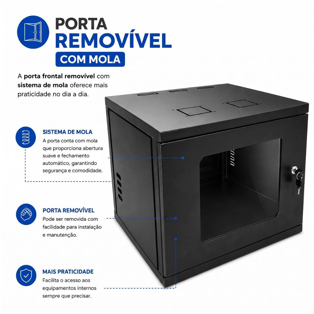 Mini Rack de Parede 19" 8U x 570 mm com Porta de Acrílico Soldado Max Eletron 2050