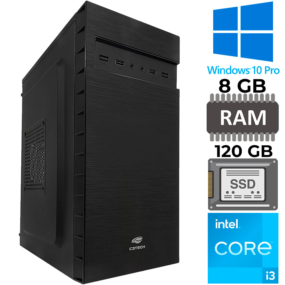 Computador Core i3-7100, Ram 8GB DDR4, SSD 120GB, Licença Windows 10, Gabinete ATX MT-32BK