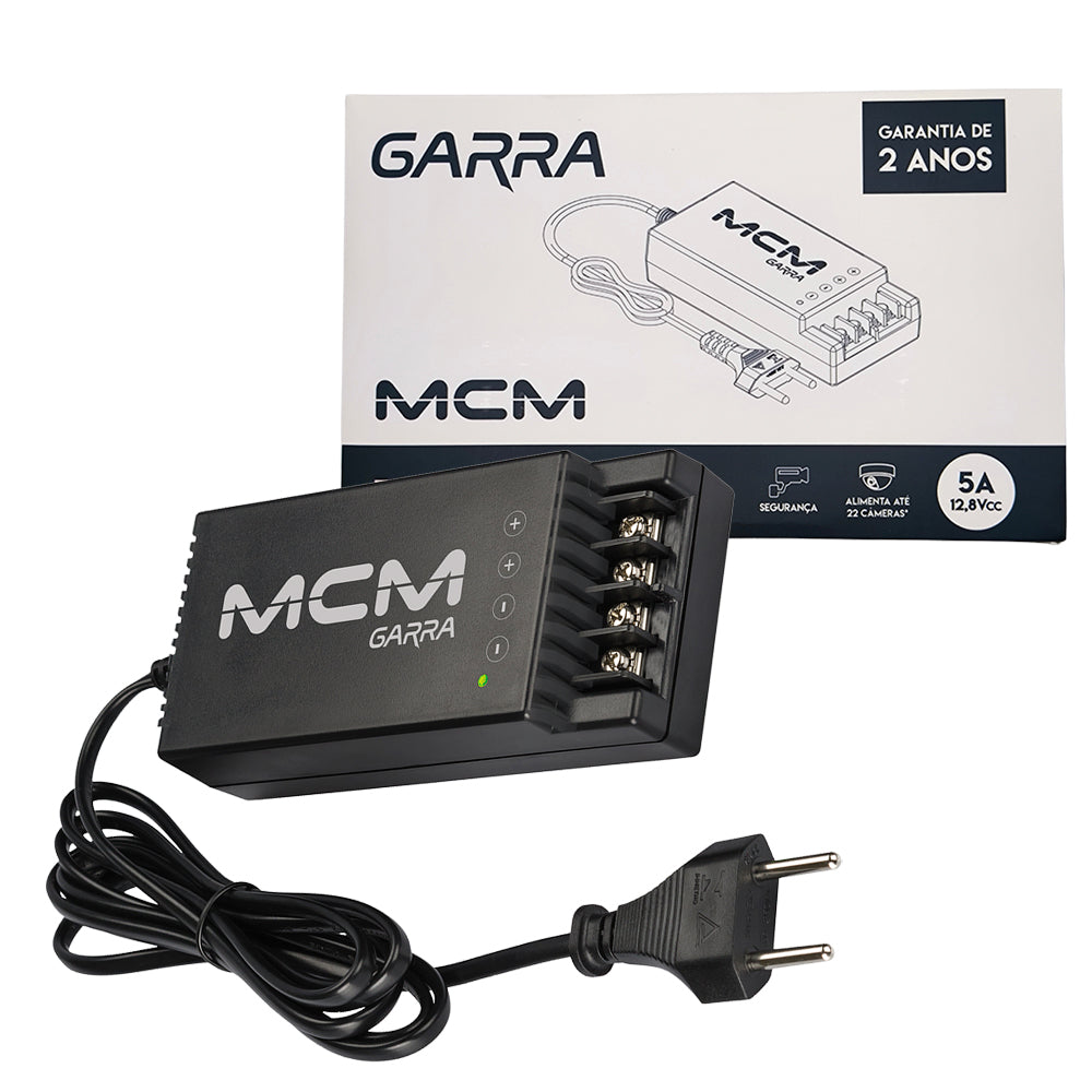 Fonte de Energia 12V8 5A Garra, Para Câmeras de Segurança, CFTV, MCM, FON1378-RS-2