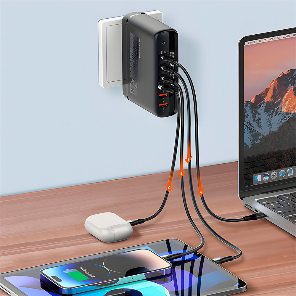 Estação de Carregamento 140W Com 3 Entradas USB e 3 Entradas USB-C  - Com 4 Cabos, LDNIO - A6140C