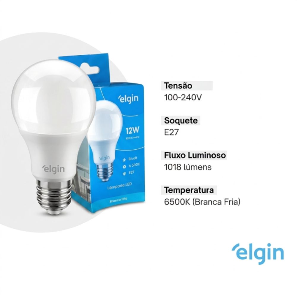 Lâmpada Bulbo Elgin LED 12W 6.500K Bivolt (48BLED2F12YU)