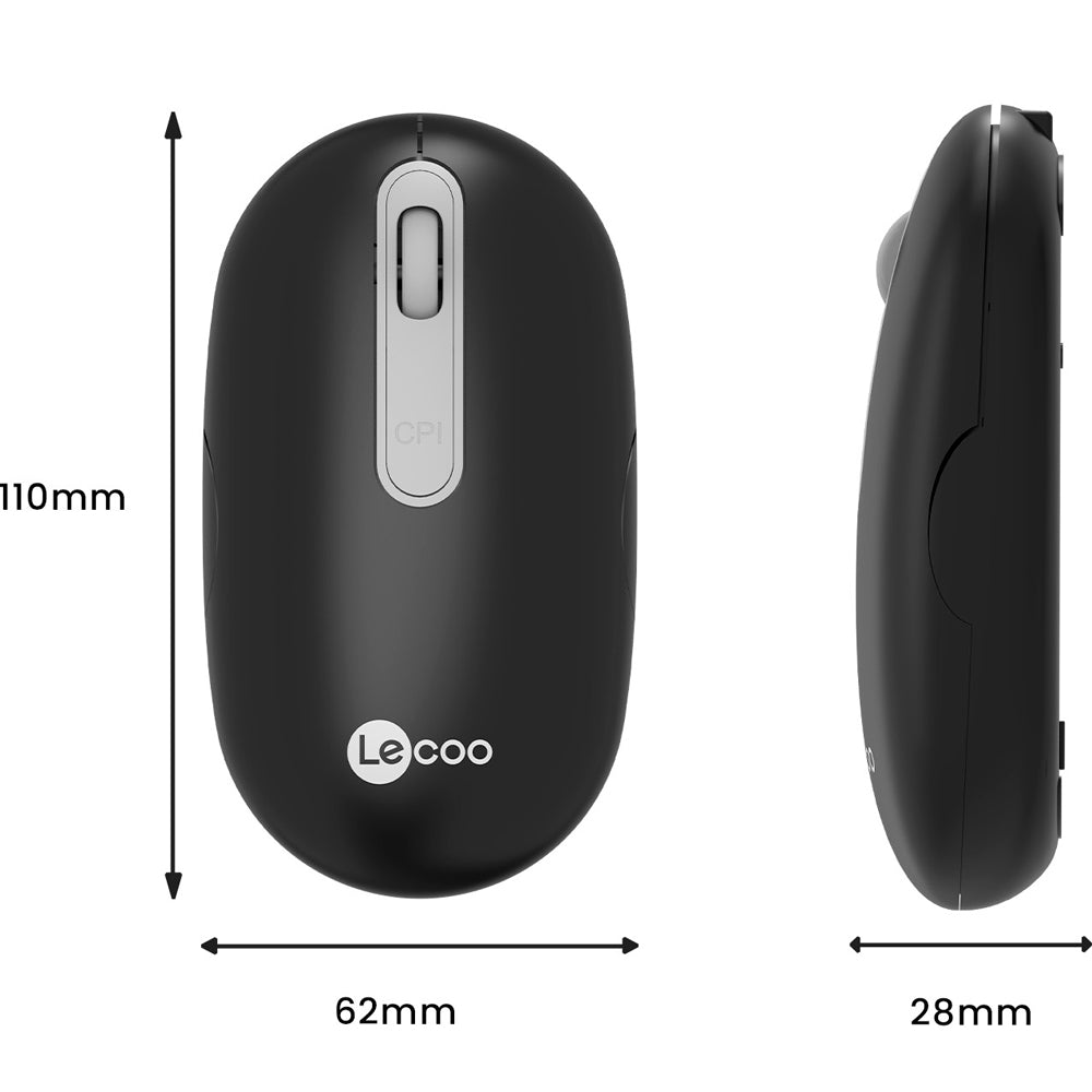 Mouse Sem Fio, Lenovo Lecoo, Recarregável, WS207, 4 Botões, 1.600 DPI, Preto