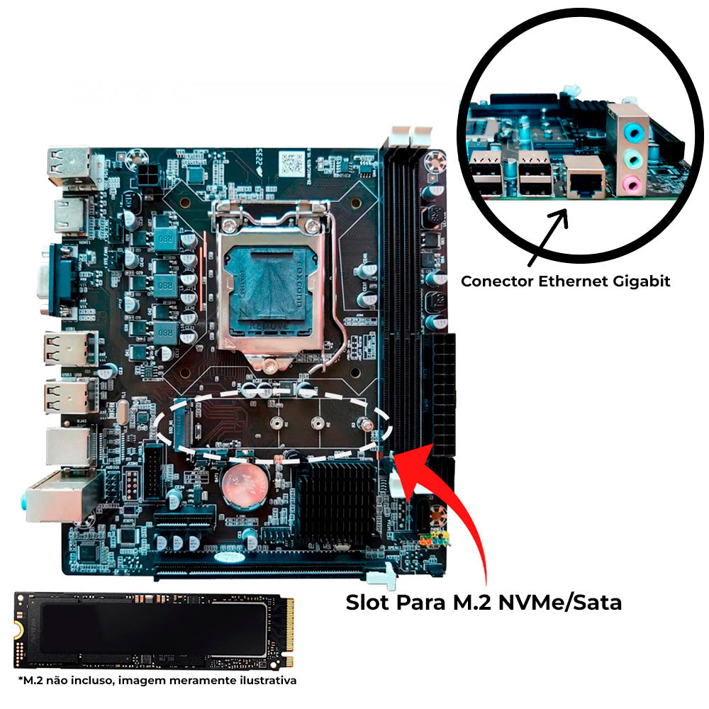 Kit Para Montagem de PC, Gabinete 31BK, Placa Mãe 1155 H61, Processador i5-3470 (3.40GHz ), Cooler, Memória 8GB DDR3