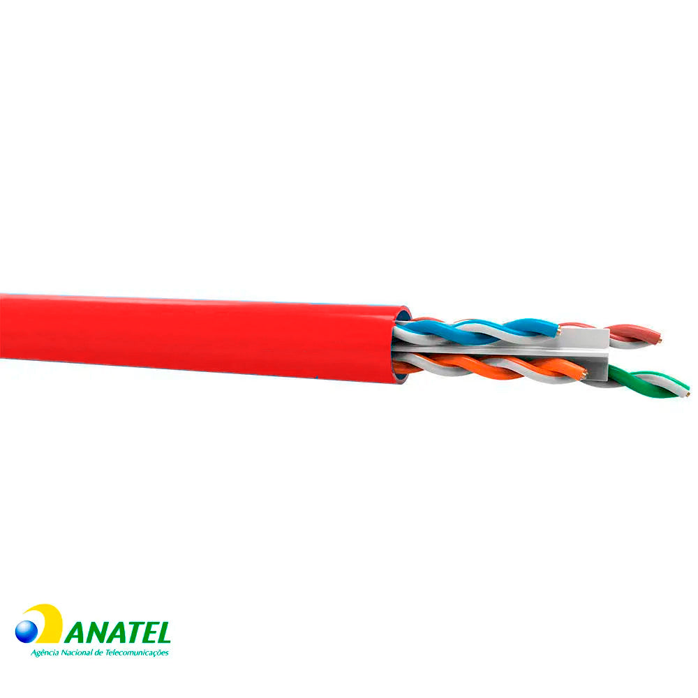 Caixa de Cabo de Rede LAN 4PX24AWG CAT6 UTP -100% Cobre Wec 305 Metros, CM INT - Vermelho