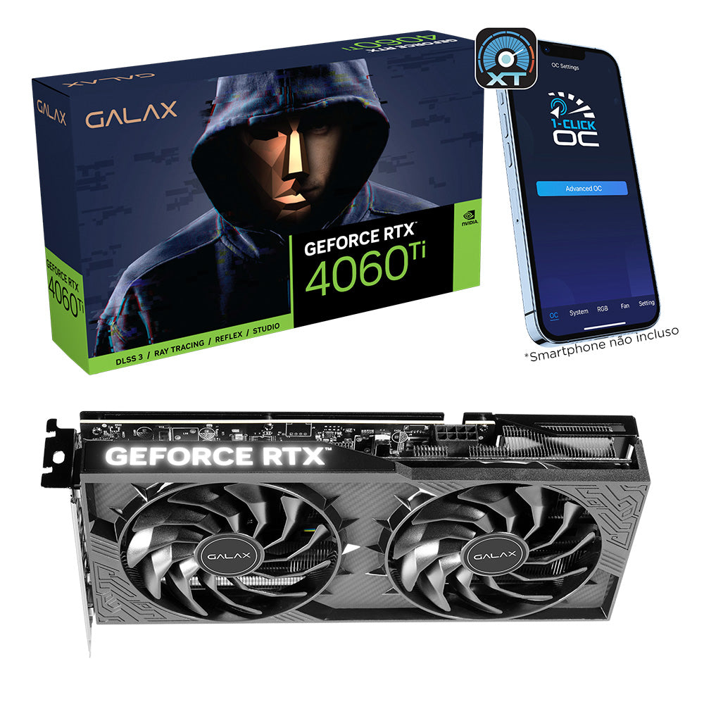 Placa De Video Galax Geforce RTX 4060 Ti, Teclab Dual (AD104), 8GB, 128 BITs, GDDR6, 46ISL8MDABOC