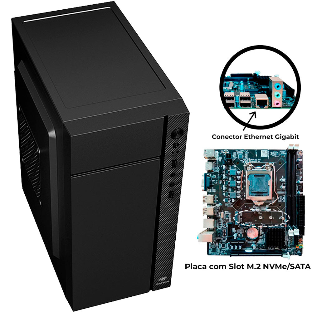 Computador Core i3-2100, SSD 120GB, Memória 4GB, Gt-H61 Com Slot Para M2 e Rede Gigabit, MT34BK, Wind11, MousePad Brinde
