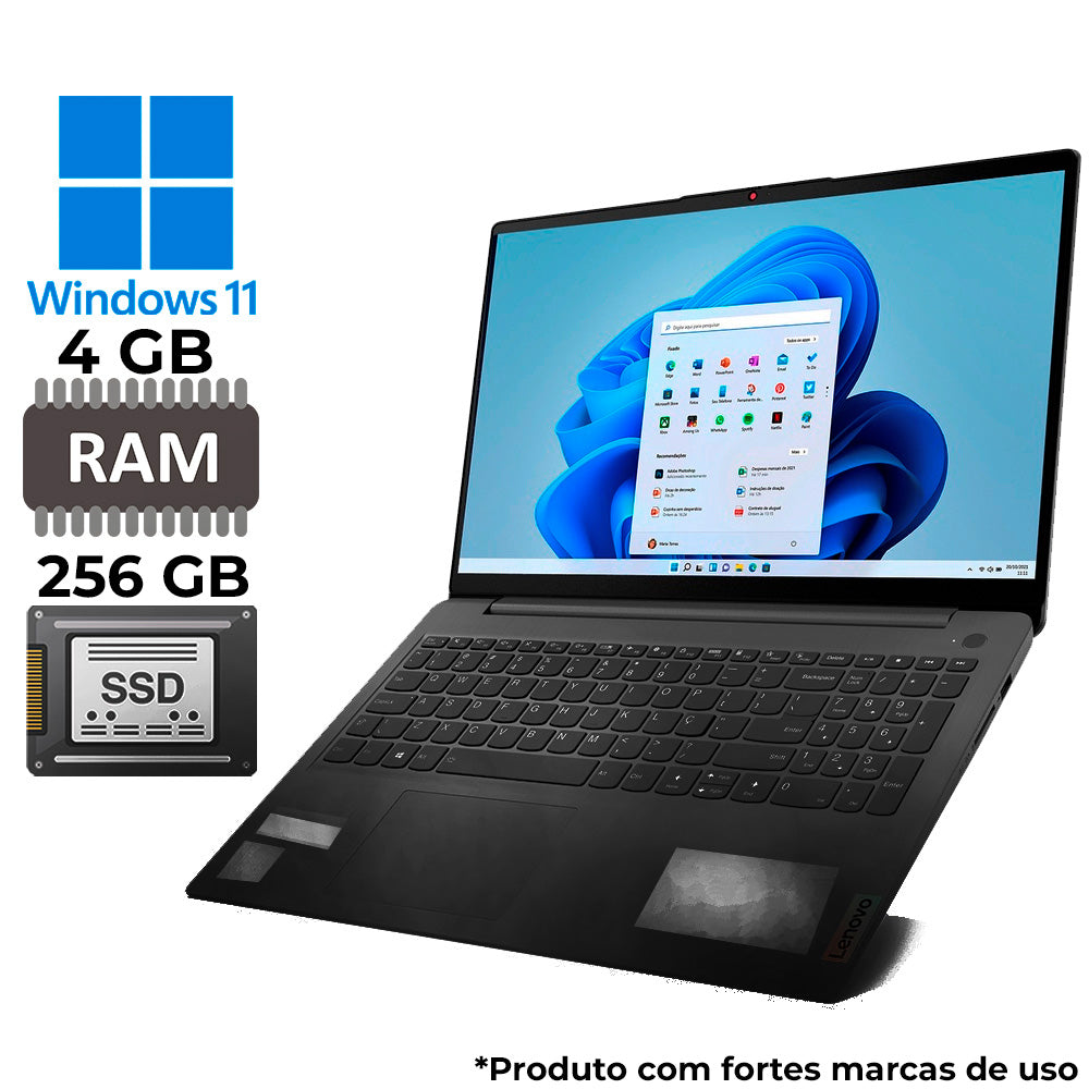 Notebook Lenovo Ideapad 3i 15ITL6 Intel Core I3-1115G4, 15,6" FHD Antireflexo, 4GB RAM, 256GB SSD, Win 11 - USADO