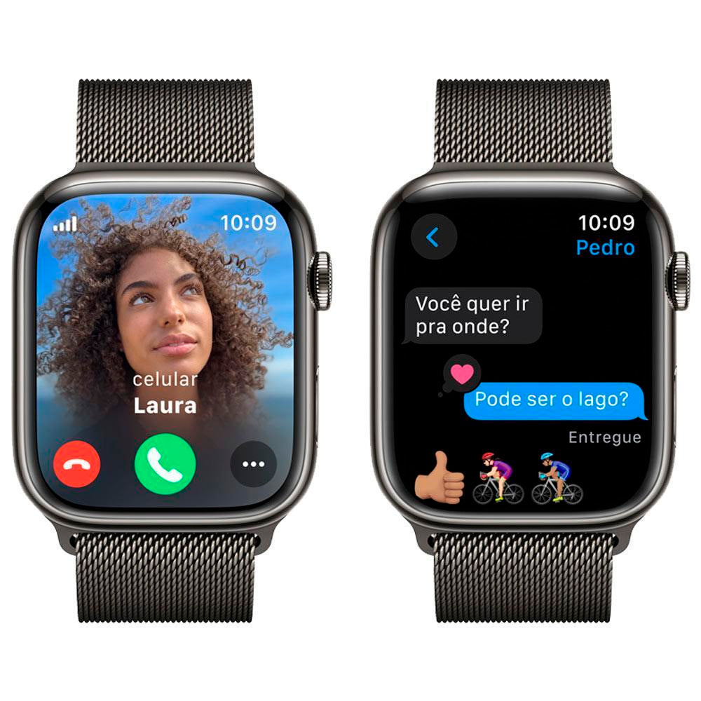 Smart Watch Apple Series 7 GPS + Cellular, Caixa em Aço inoxidável Grafite de 45mm, Com Pulseira Estilo Milanes, Grafite