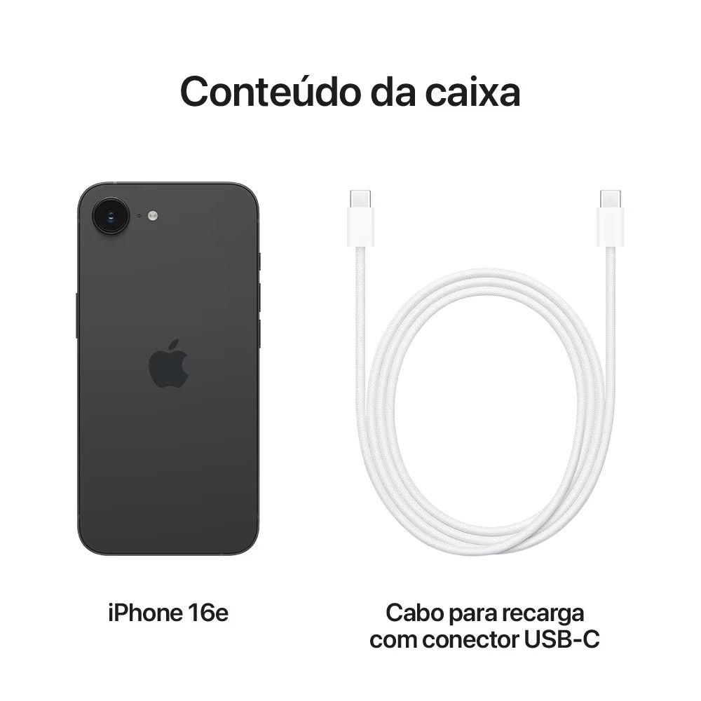 Apple iPhone 16e 256GB Preto Tela 6.1" Câmera 48MP MD1T4BR