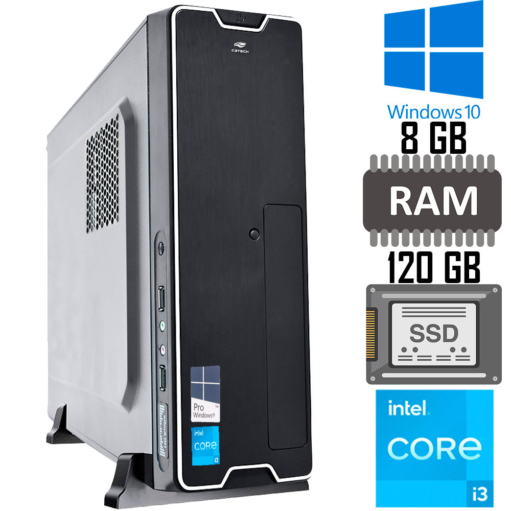 Computador Core i3-3220-SSD 120GB-Memória Ram 8GB-Gab Slim. Horizontal e Vertical- Com Monitor 15 HDMI e Teclado e Mouse