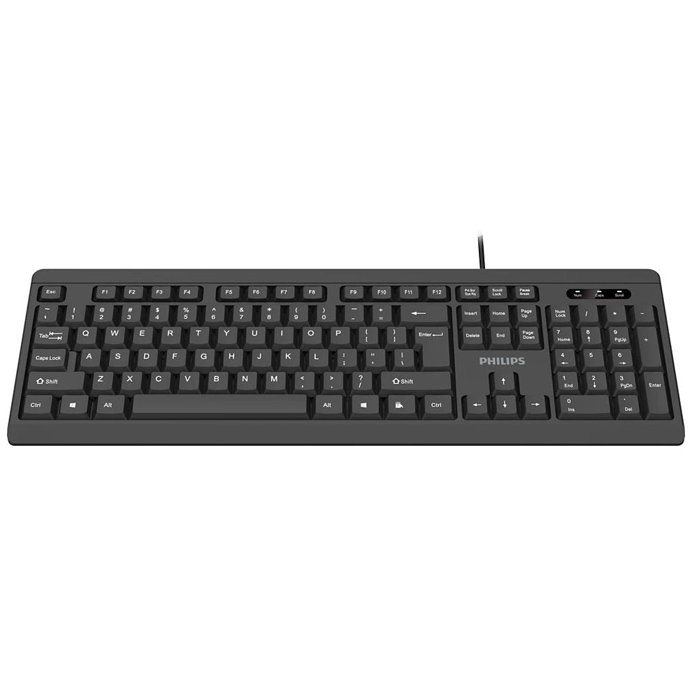 Teclado Philips K224/SPK6224 USB Com Fio Resistente a Respingos Teclado Númerico Home Office - Preto