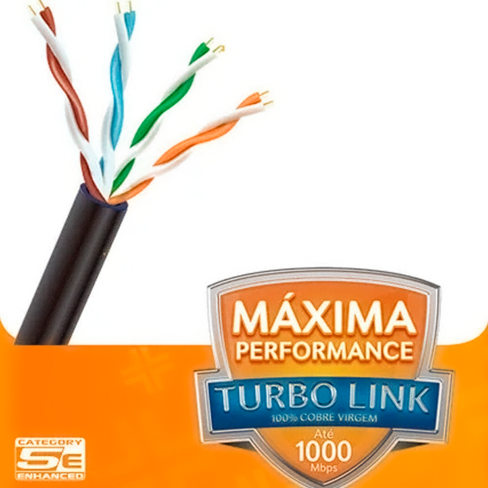 Caixa De Cabo De Rede Lan Expert Turbo Link 4 pares 100% Cobre CAT5E UTP Preto