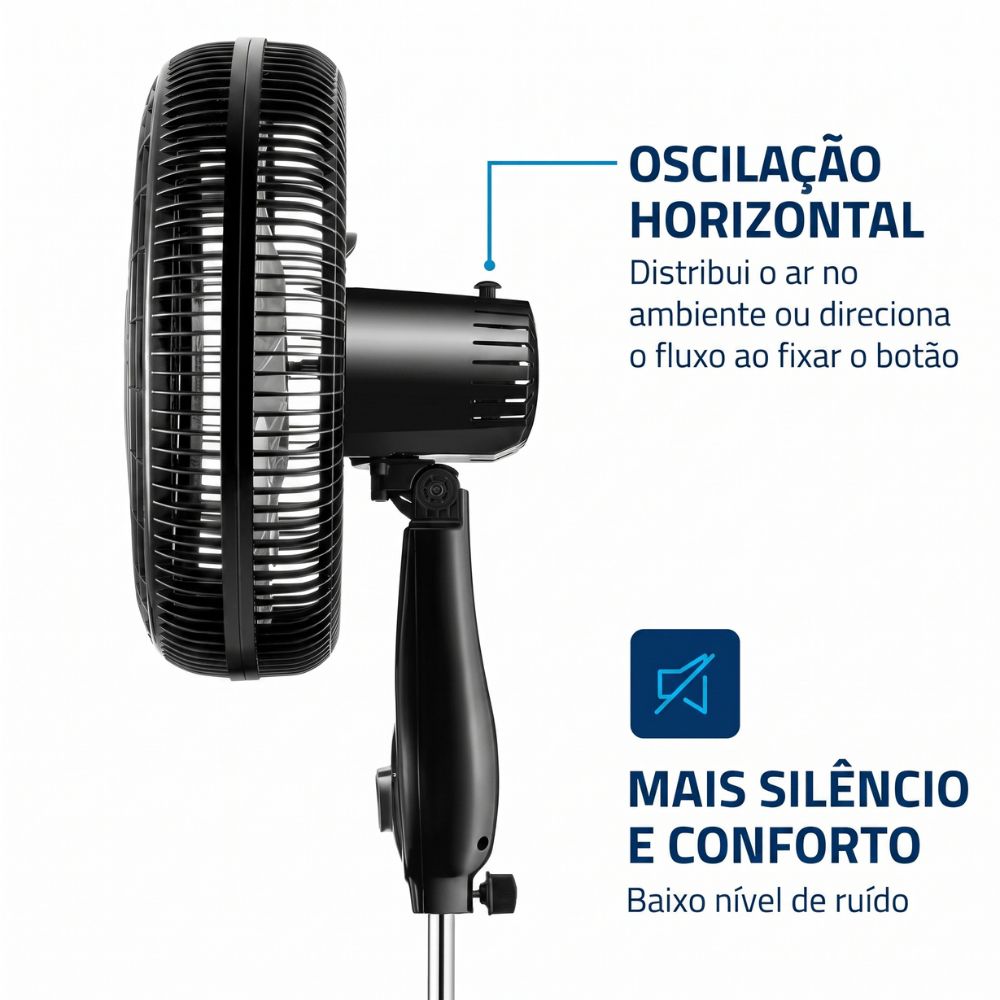 Ventilador de Coluna 40cm Mondial Turbo NVT-40C-8P-B Com 8 pás, 3 Velocidades, 140W, 220V - Preto/Prata
