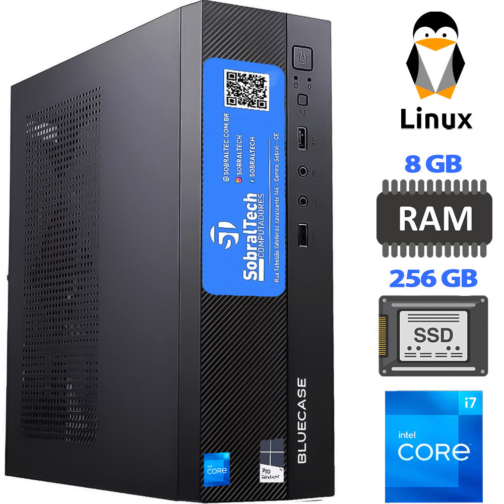 Computador Mini Micro ATX Slim Core i7- 3th 3770,  Memória 8GB, SSD 256GB - Vertical e Horizontal / MINI-ITX -Linux