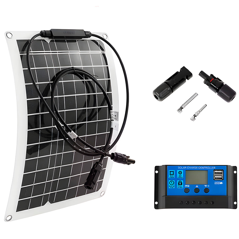 Kit Painel Solar Flexivel 300W, Com Controlador de Carga 60A Com Duas Entradas USB