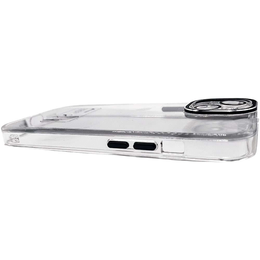 Capa Para iPhone 14, Transparente, Com Proteção de Câmera, Acabamento em Acrílico, Detalhes em Azul, BGM