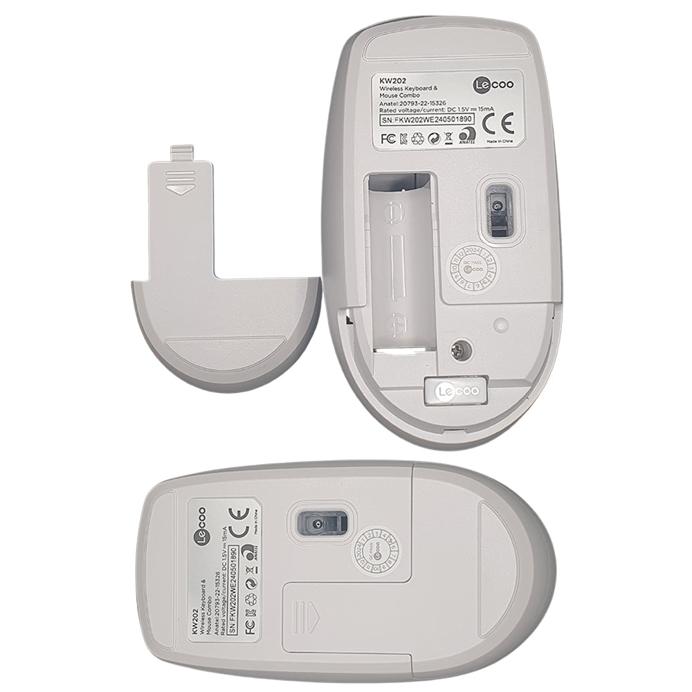 Kit Teclado Membrana, Padrão ABNT2 e Mouse Sem Fio 1.200 DPI Lecoo KW202 - Branco