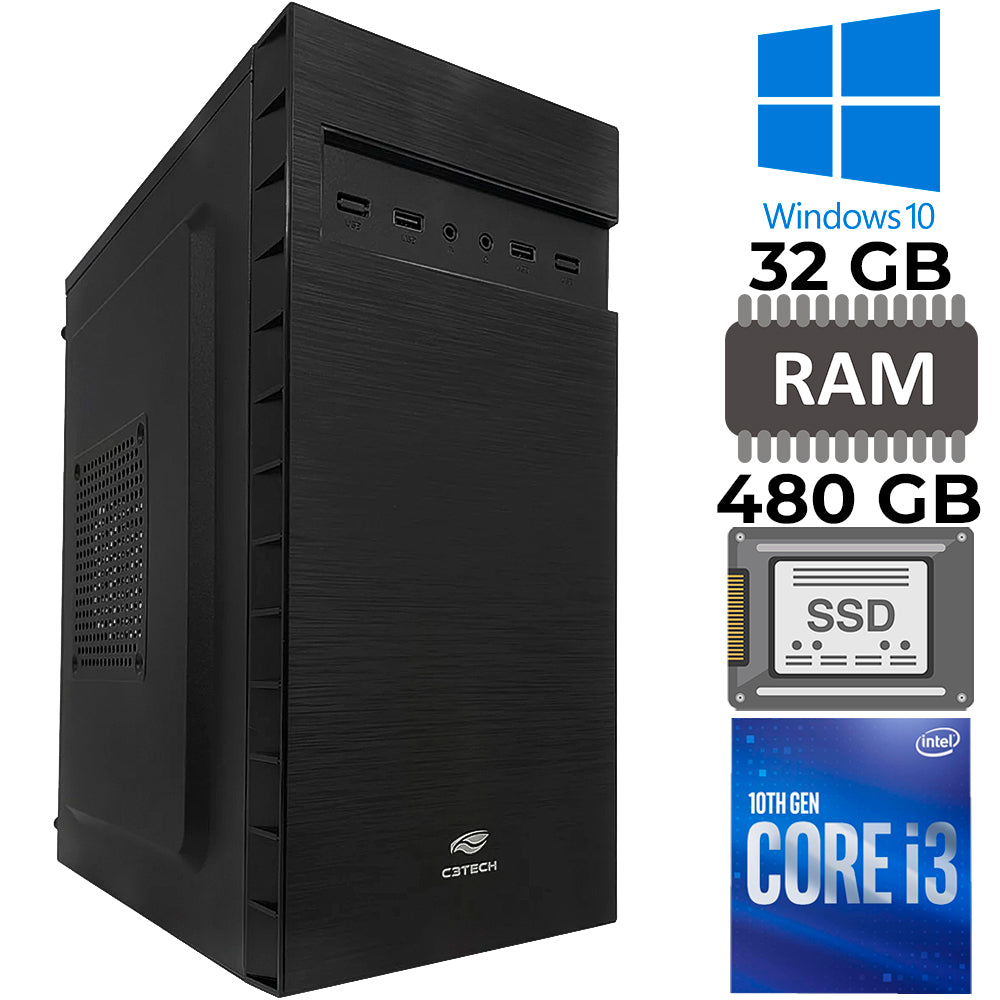 Computador Core I3-10100 3,6Ghz, Memoria DDR4 32GB 2400MHz, SSD 480GB - Windows 10